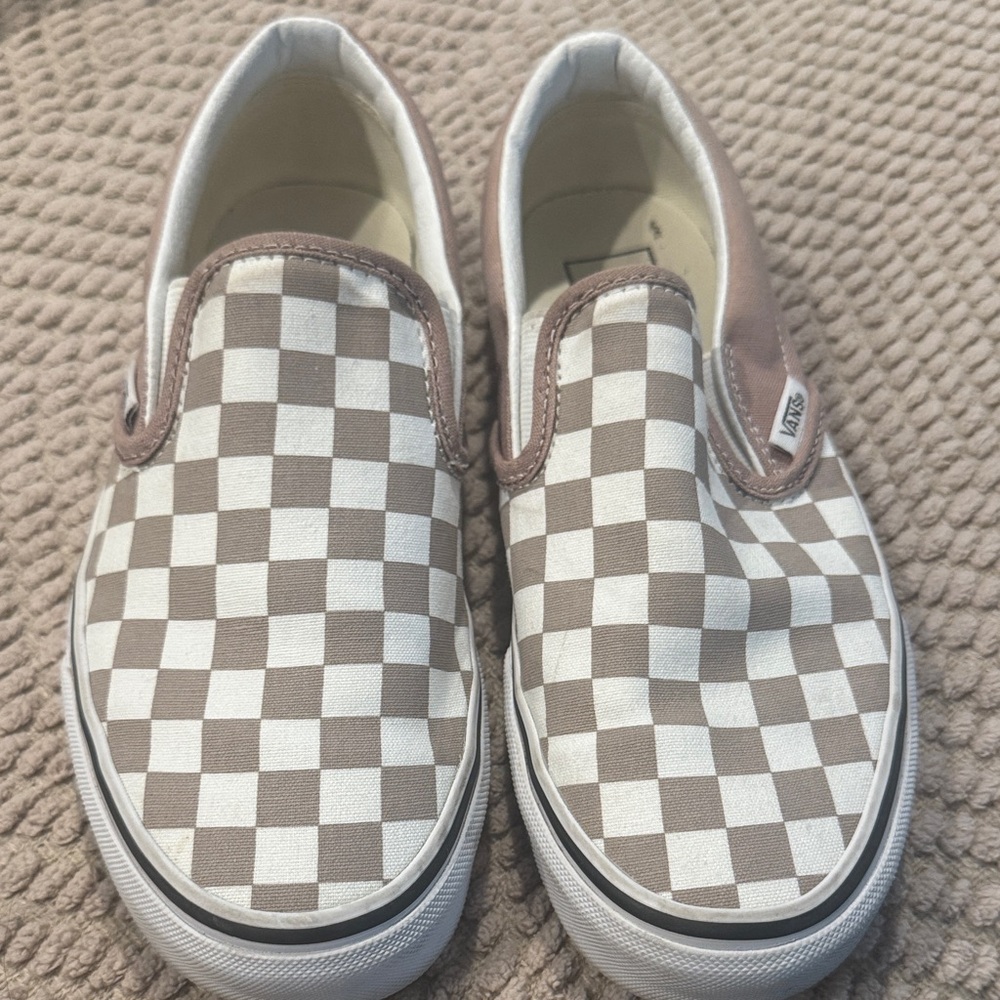 Vans Kids Brown and White Checkered Slip-On Sneakers